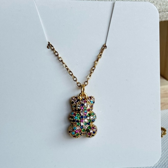 Rhinestone Teddy Bear Pendant Necklace - Picture 4 of 5